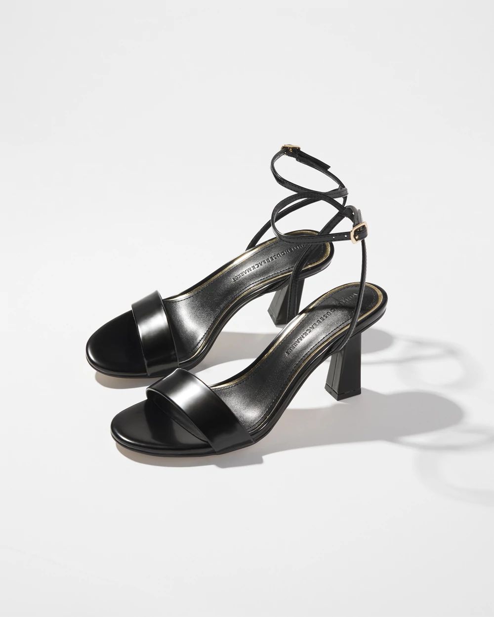★HUNTER★ WOMEN City Level Leather Heel Strap Sandals Canva Black Heeled Sandal | White House Black Market